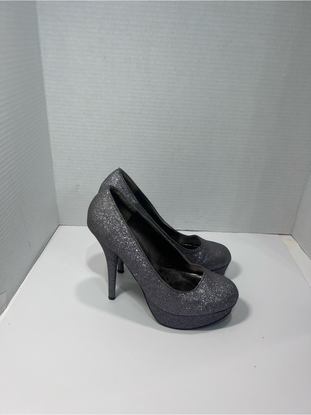 Bonnibel Silver Glitter Platform Stiletto Heels